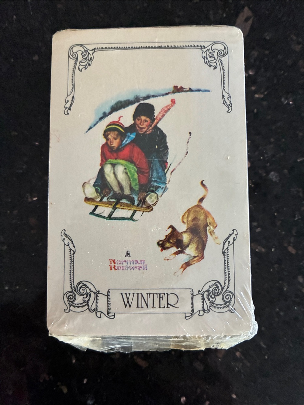 Vintage Norman Rockwell Young Love Sledding Sealed Playing Cards Deck - Sealed